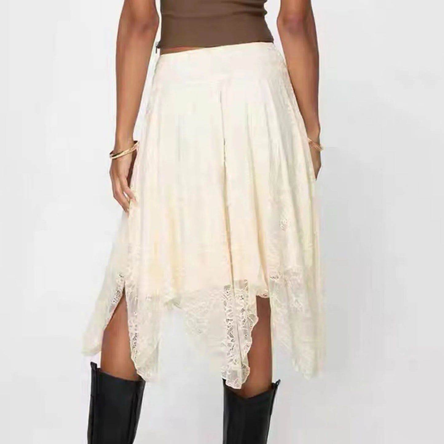 Serena Asymmetric Lace Midi Skirt
