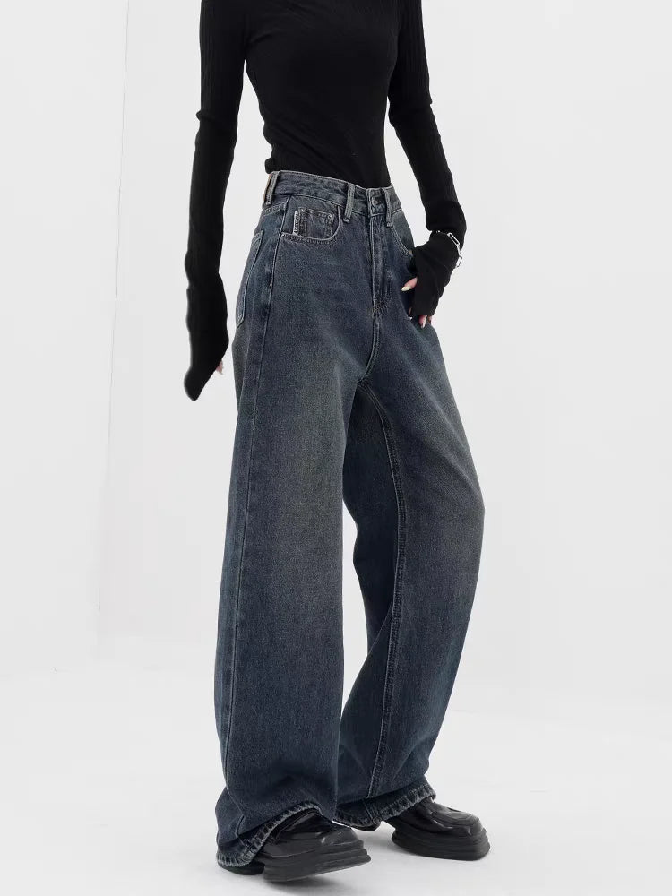 Dark Blue High-Waisted  Wide-Leg Jean