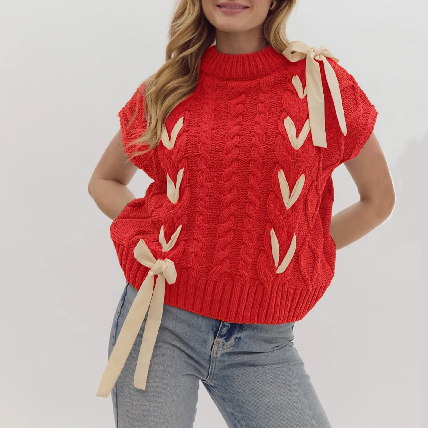 Sleeveless Solid Tie Front Knitted Vest
