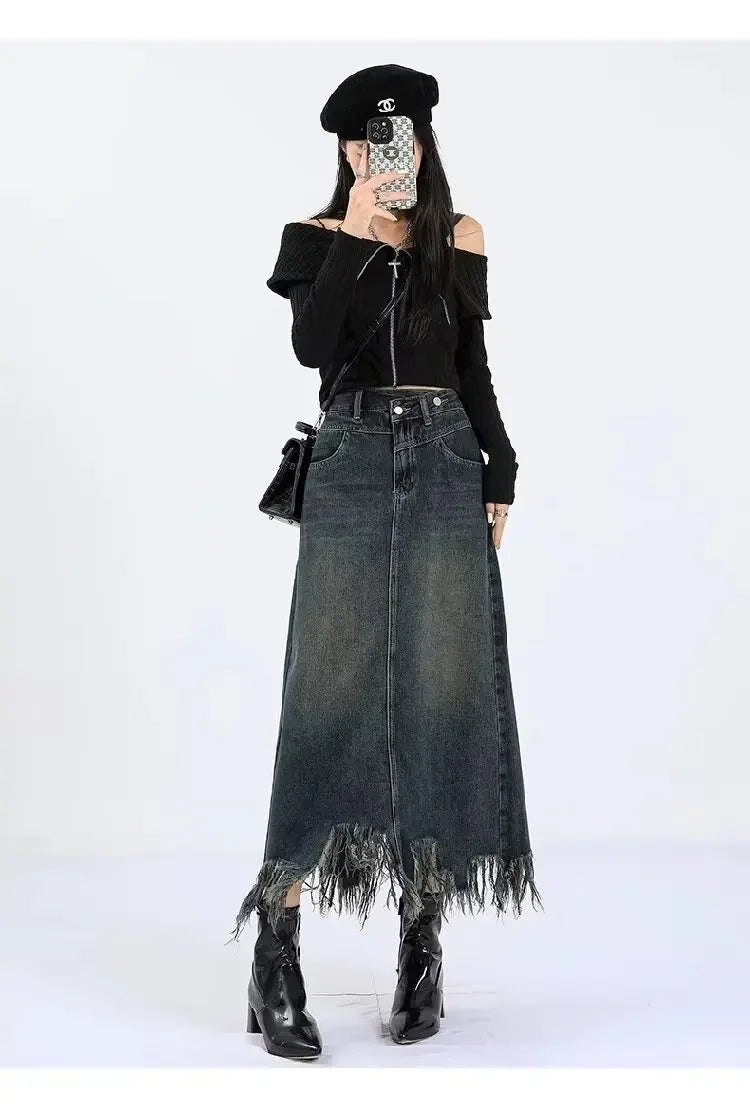 Elegant High-waisted  Fringe Skirt