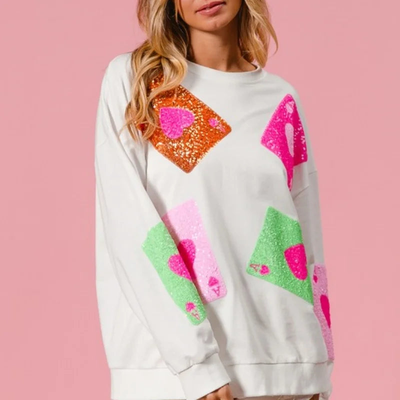 Women’s Sequin Love Heart Sweatshirt