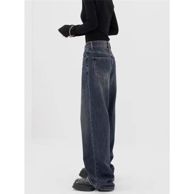 Dark Blue High-Waisted  Wide-Leg Jean