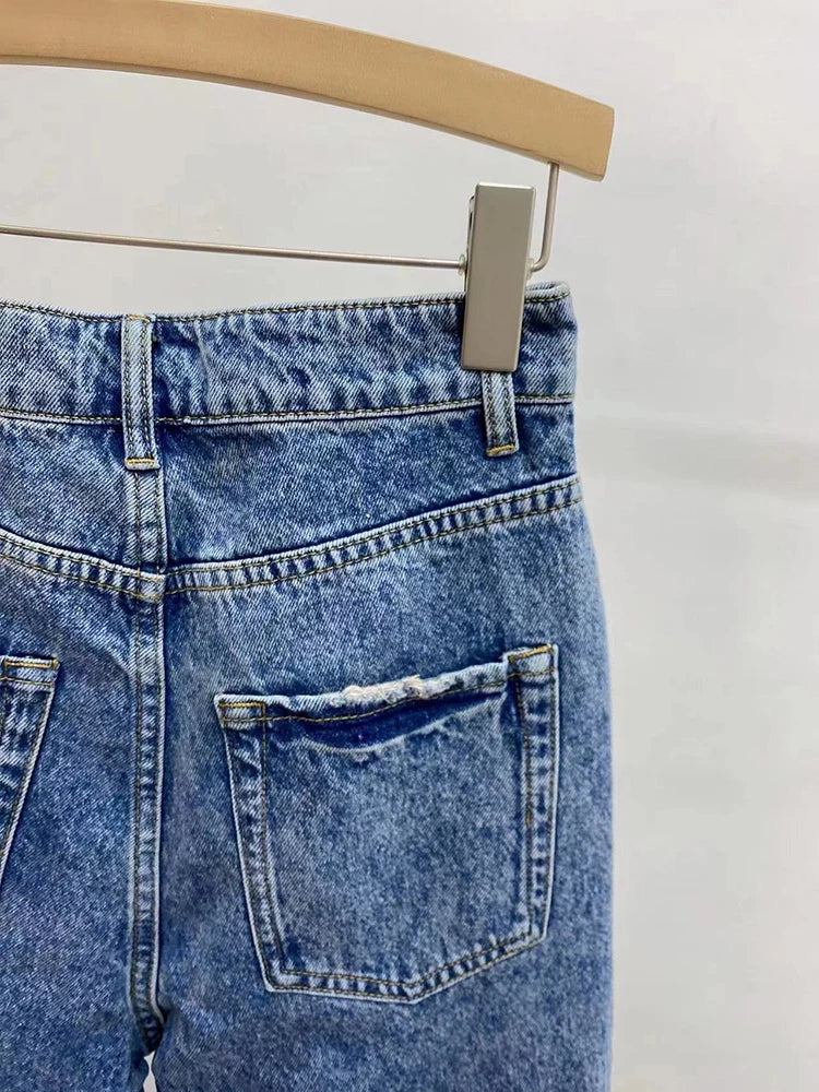 Fashion High Waist Denim Trouser