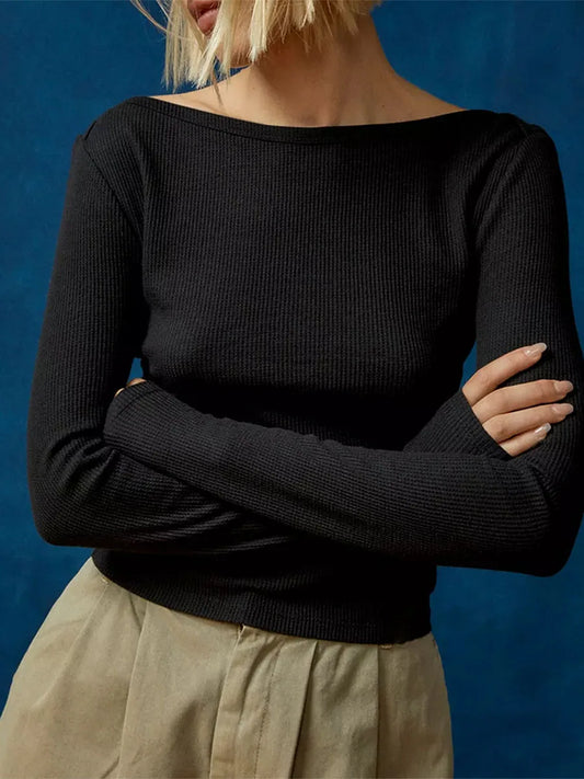 Ribbed Crewneck Long Sleeve Top