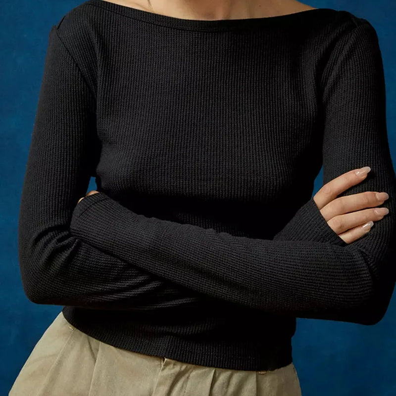 Ribbed Crewneck Long Sleeve Top