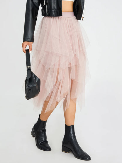 Blue Elegant Elastic Tulle Skirt