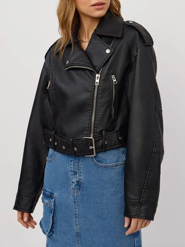 Faux Leather Jacket With Shearling Lining