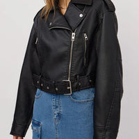 Faux Leather Jacket With Shearling Lining