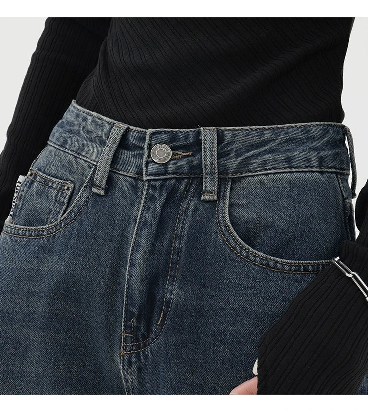 Dark Blue High-Waisted  Wide-Leg Jean