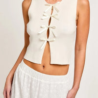 Tie-front puff-sleeve blouse