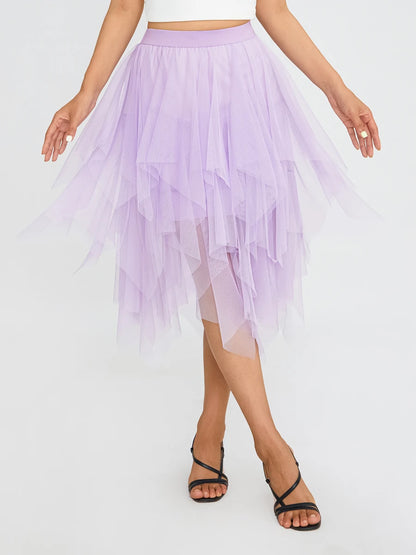 Blue Elegant Elastic Tulle Skirt