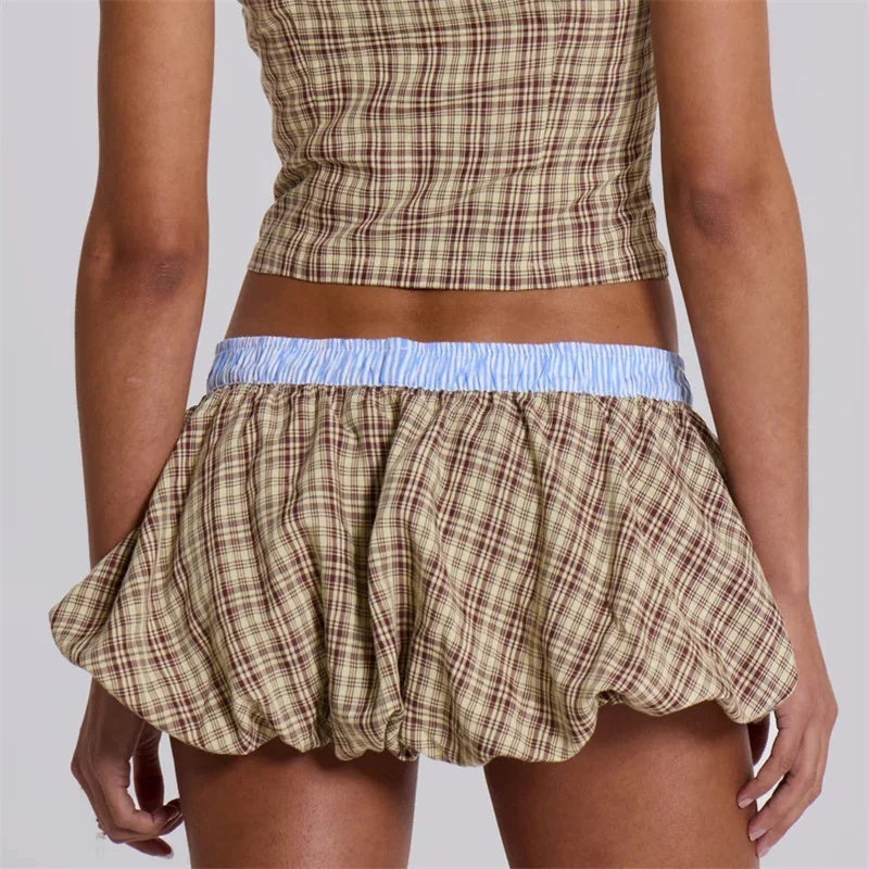 Check Boxer Puffball Skirt