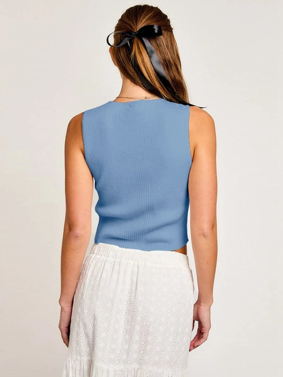 Tie-front puff-sleeve blouse