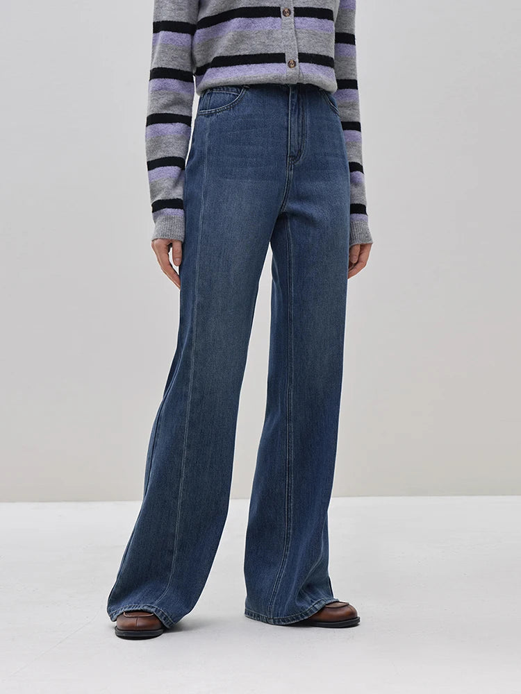 Blue High-Waisted  Wide-Leg Jeans