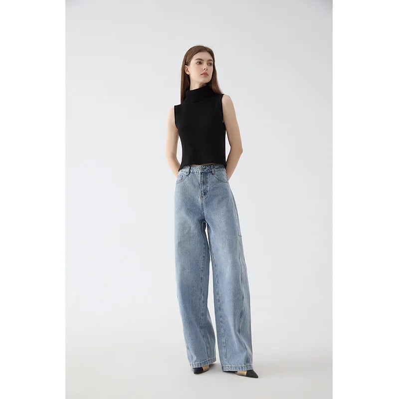 Blue Full Length A-version Denim Pant