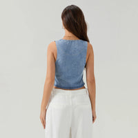 Denim V Neck Tie Up Front Top
