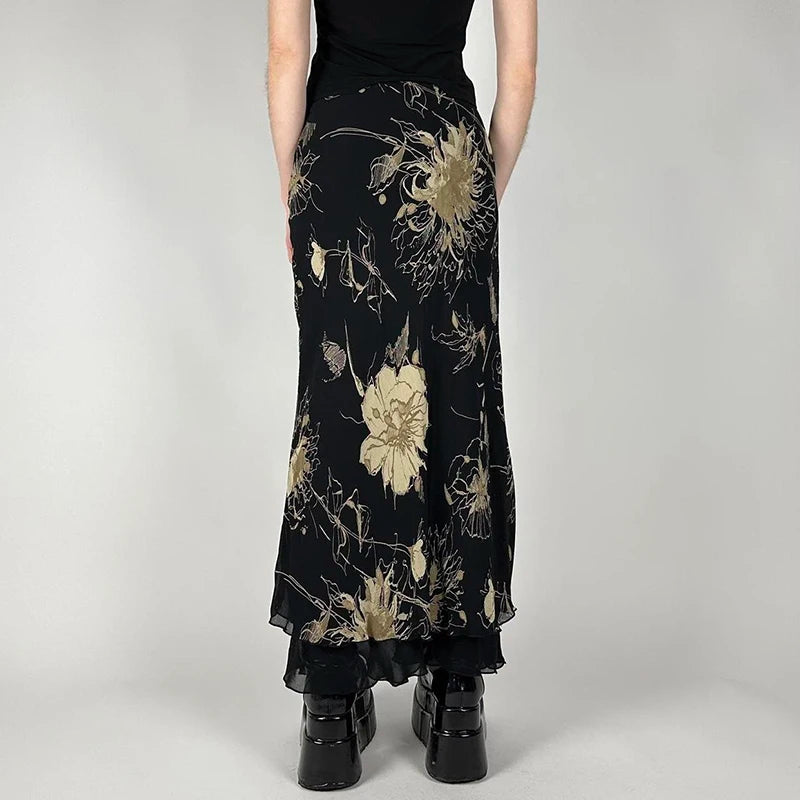 Floral Print Low Rise Long Skirt