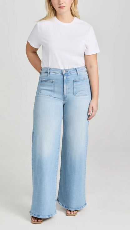 Blue High Rise Stride Wide-Leg Jeans