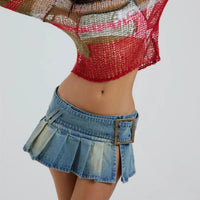 Sexy Short Pleated Denim Mini Skirt