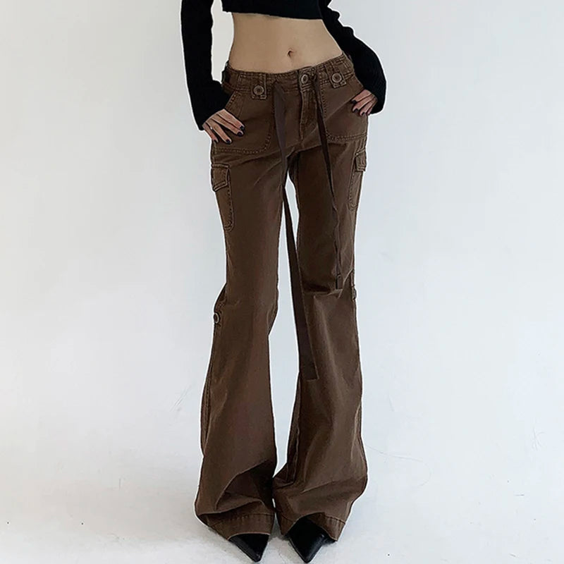 Dark Brown Low Rise Flare Jeans