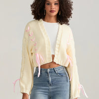 Pink Ribbons Knitted Cardigan Sweater
