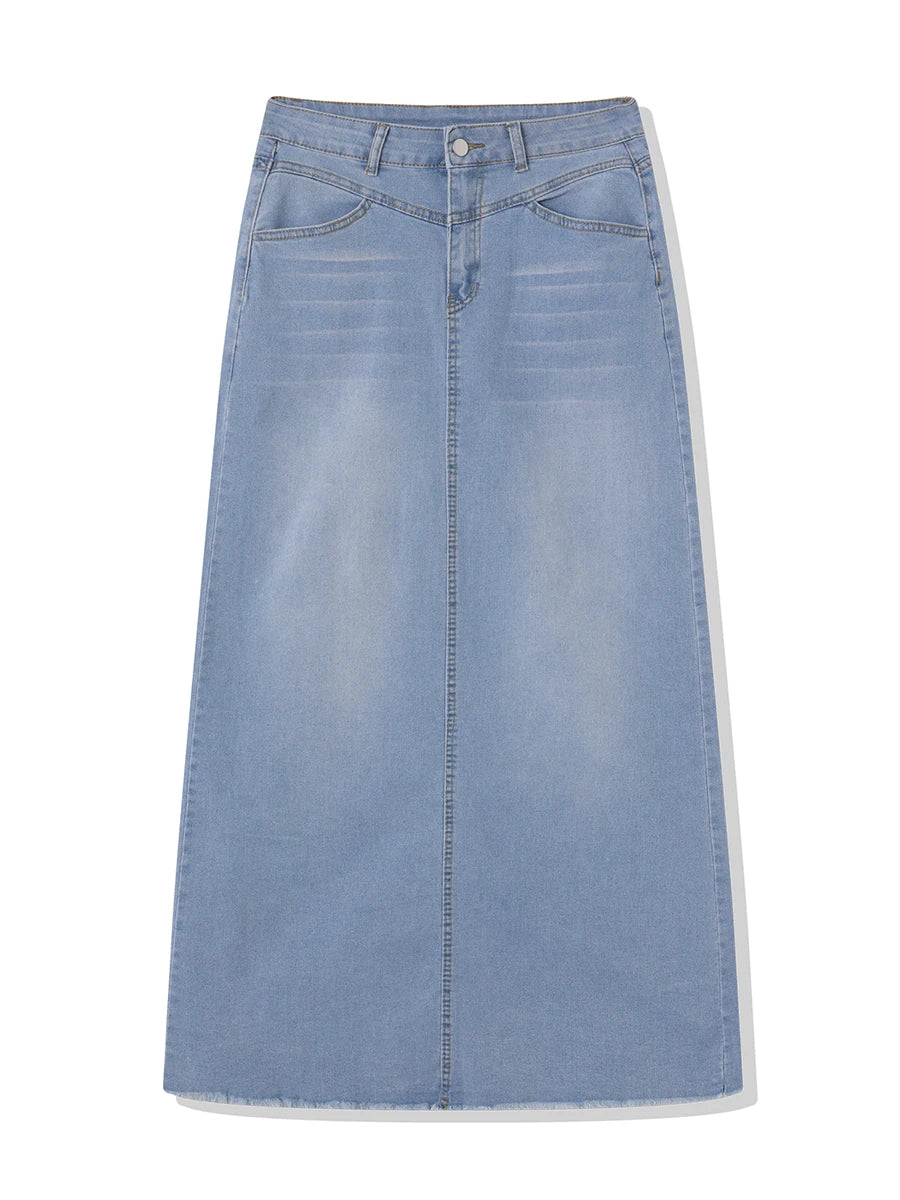 Back-Slit Maxi Jean Skirt