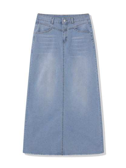 Back-Slit Maxi Jean Skirt
