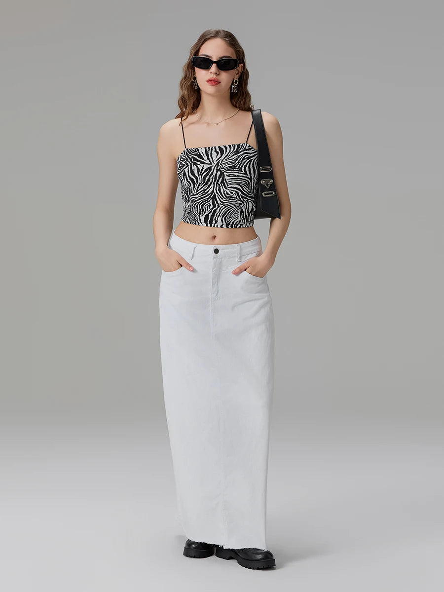 Back-Slit Maxi Jean Skirt