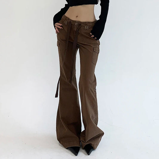 Dark Brown Low Rise Flare Jeans