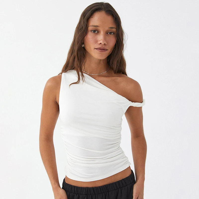 Ruched Asymmetrical Off-The-Shoulder top