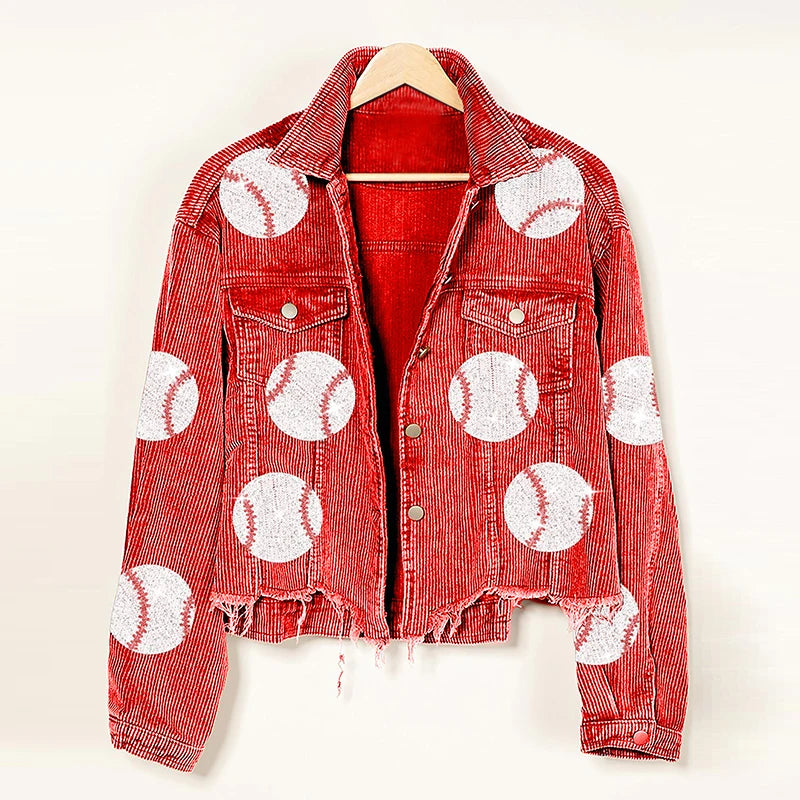 Baseball Corduroy Sequin Bomber Jacket