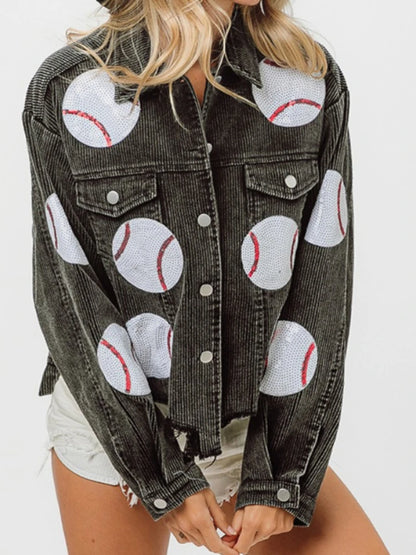 Baseball Corduroy Sequin Bomber Jacket
