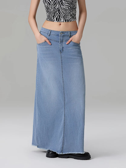Back-Slit Maxi Jean Skirt