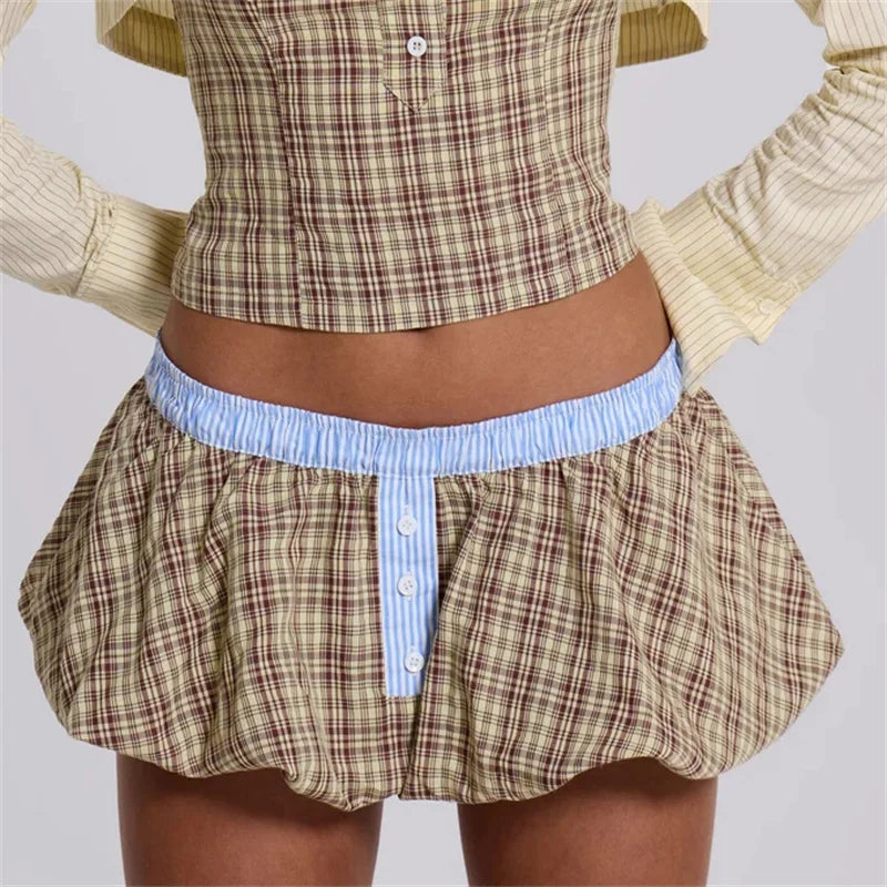 Check Boxer Puffball Skirt