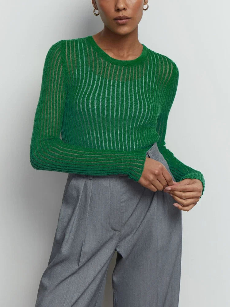 Long Sleeve triped See Through top