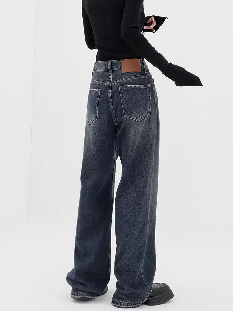 Dark Blue High-Waisted  Wide-Leg Jean