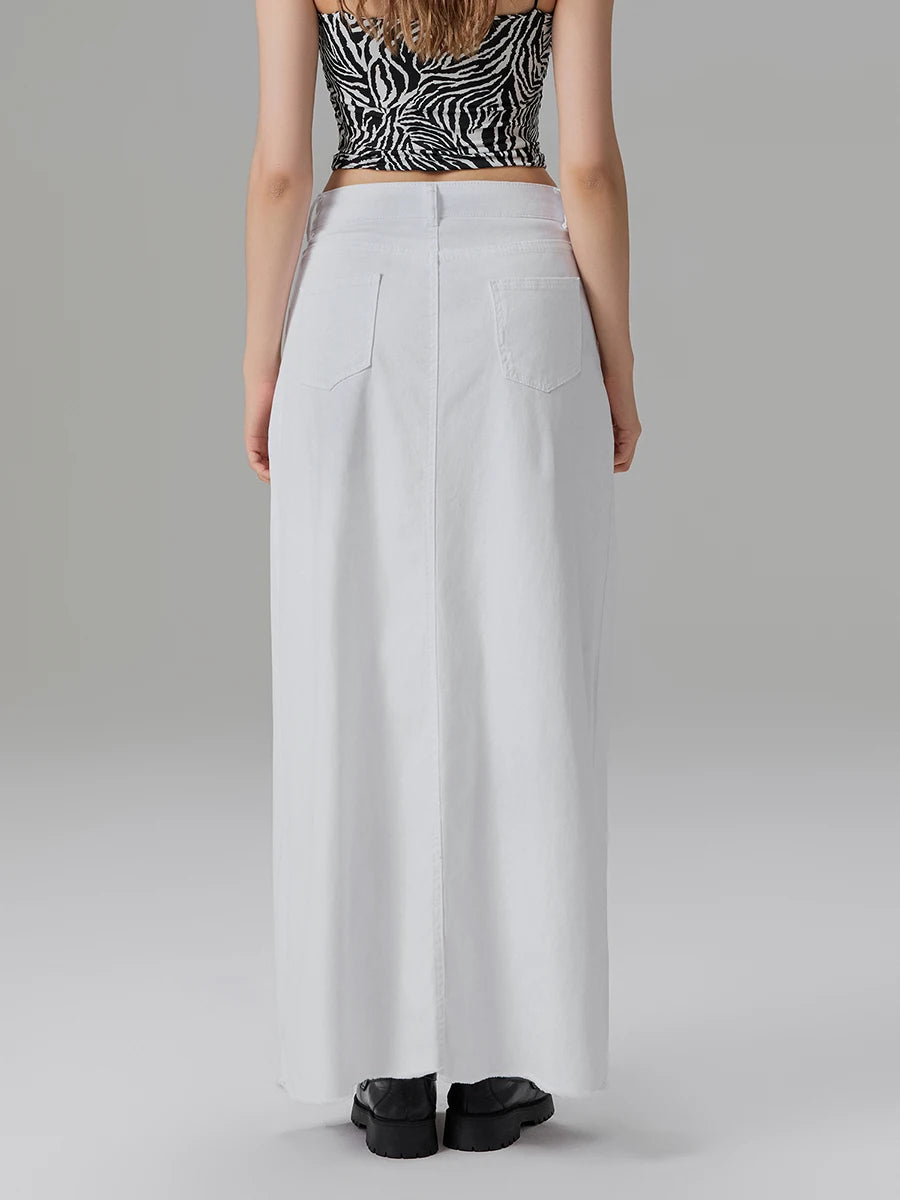 Back-Slit Maxi Jean Skirt