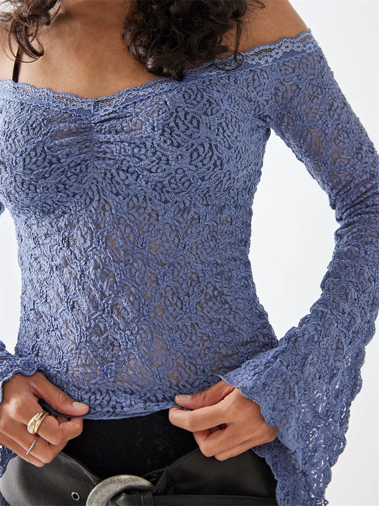 Lace Flower Off-Shoulder Top