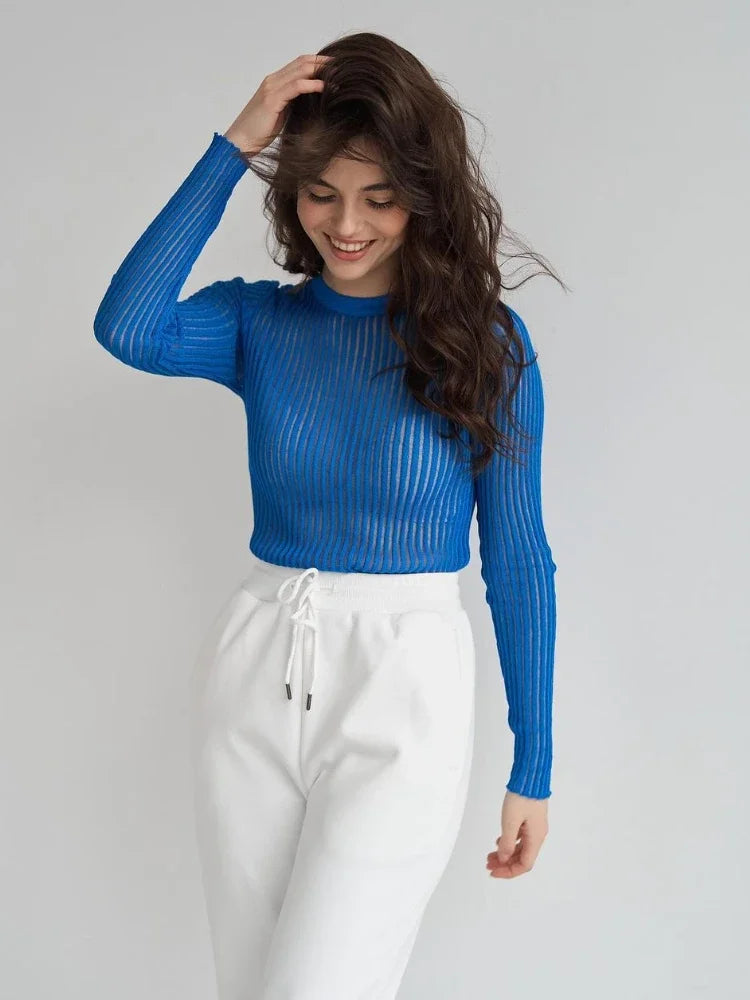 Long Sleeve triped See Through top