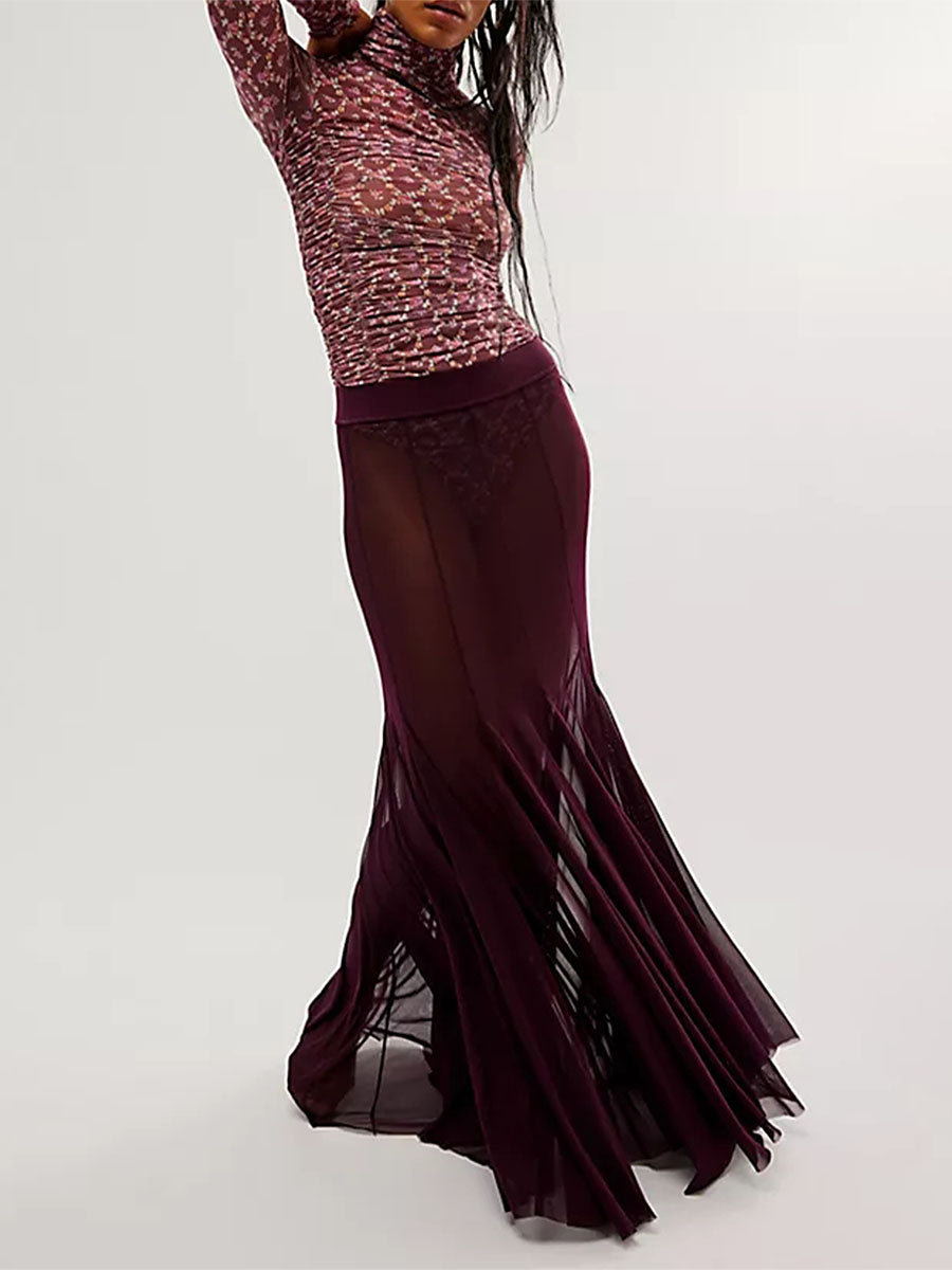 Hem Flowy Skirts Casual A-line Midi Skirts