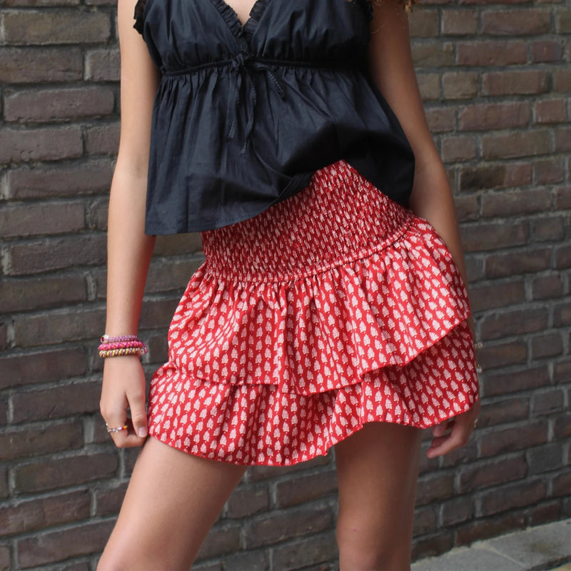 Floral Ruffle Pleated A-line Mini Skirt