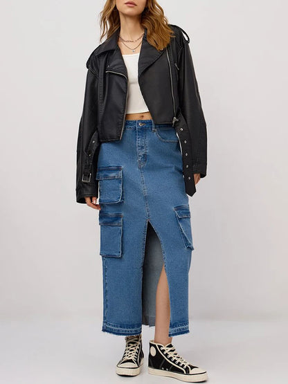 Faux Leather Jacket With Shearling Lining