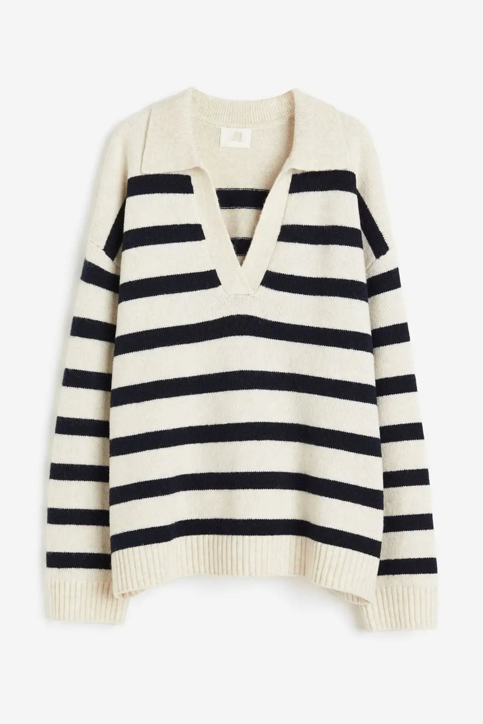 Collar Fine-Knit V-Neck Sweater