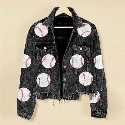 Baseball Corduroy Sequin Bomber Jacket