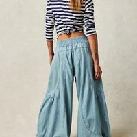 Blue Side‑Pocket Stripe Wide Pants