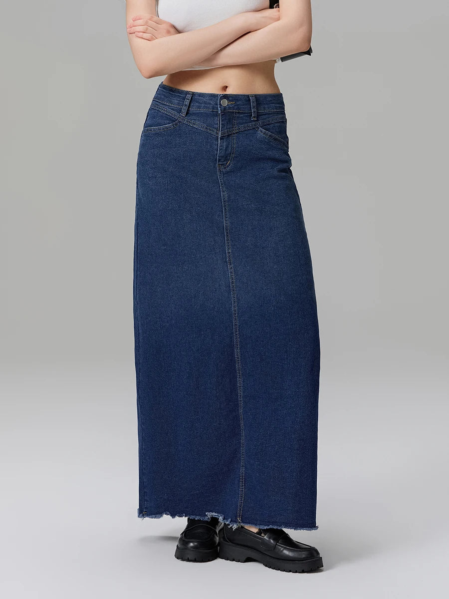 Back-Slit Maxi Jean Skirt