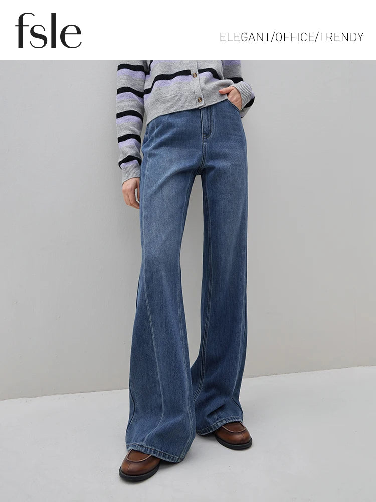 Blue High-Waisted  Wide-Leg Jeans