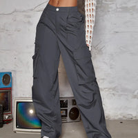Solid Wide Leg Cargo Pants