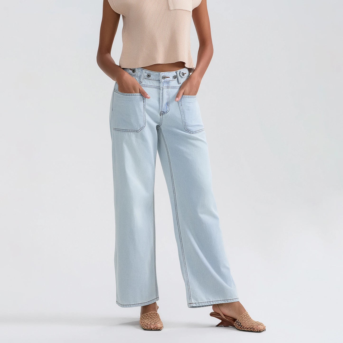 High Waist Wide Leg Denim Pants