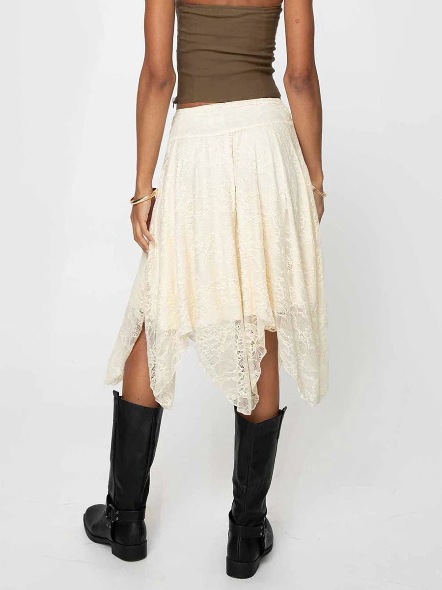 Blue Harriet Asymmetrical Lace Skirt